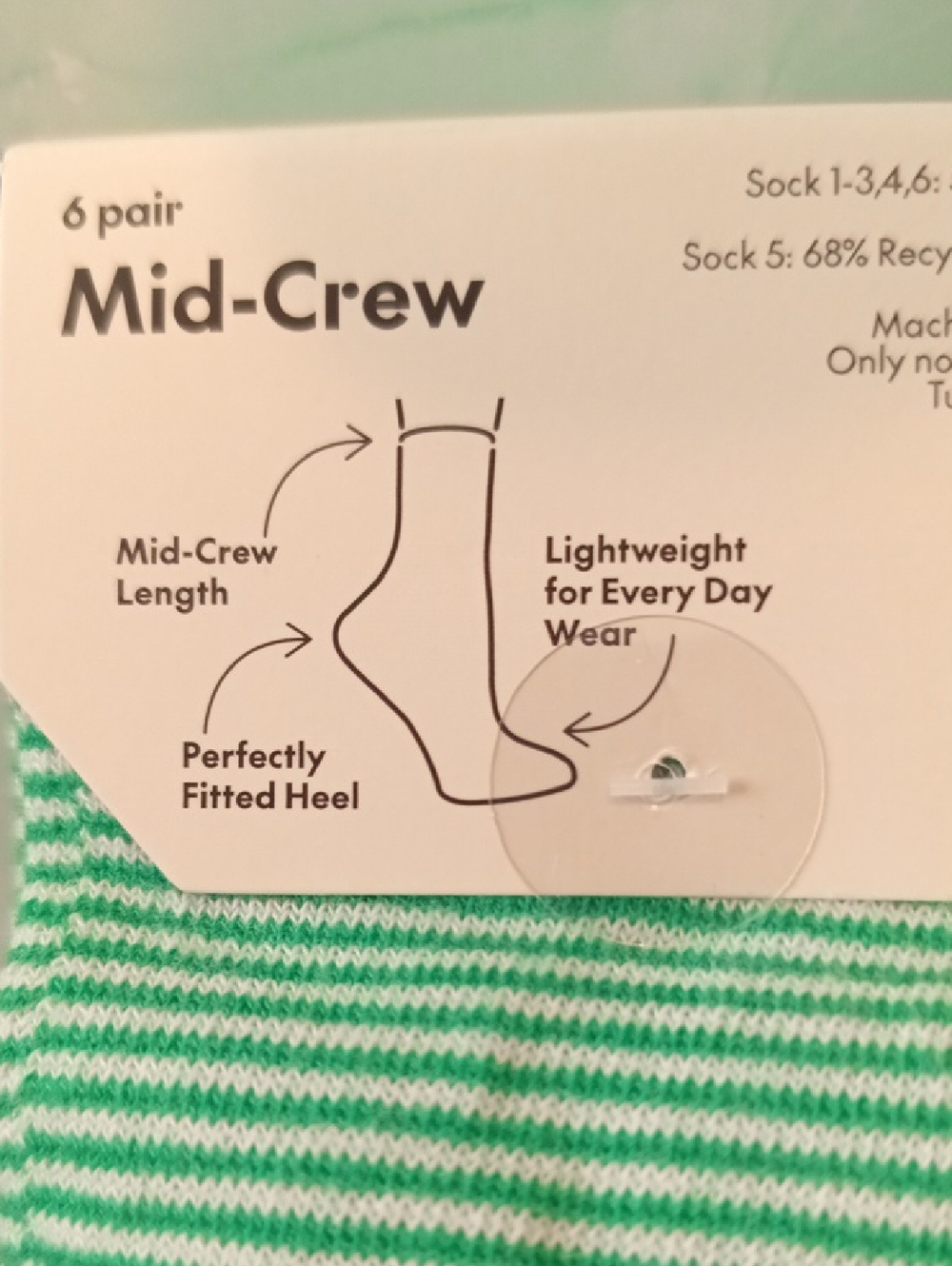 12 pairs No Boundaries Kids Mid-Crew Striped Sock Pack — White, Green, Red, Blue - Picture 3 of 5